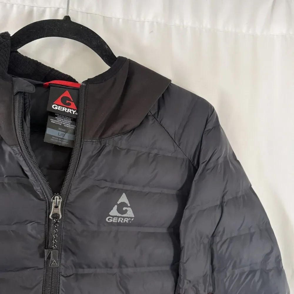 Gerry Puffer Jacket Men's Large Black Full Zip Hooded Pockets Nylon Polyester Fi